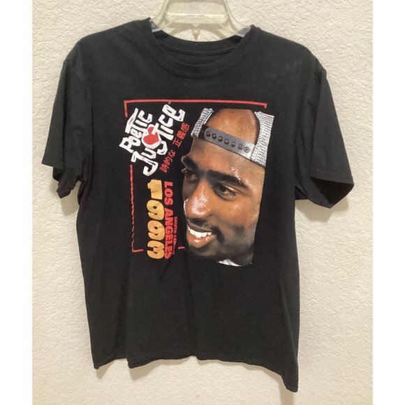 Poetic Justice Tupac Los Angeles Graphic T-Shirt Black Short Sleeve Size L - Picture 2 of 5